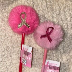 2- BREAST CANCER AWARENESS PENS LIGHT PINK AND HOT PINK RIBBONS BRAND NEW